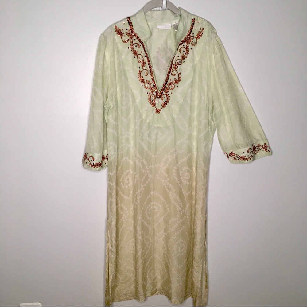 Soft Surroundings Calftan Style Beaded Silk Tunic